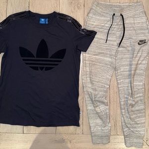 Women’s adidas shirt and Nike sweatpants